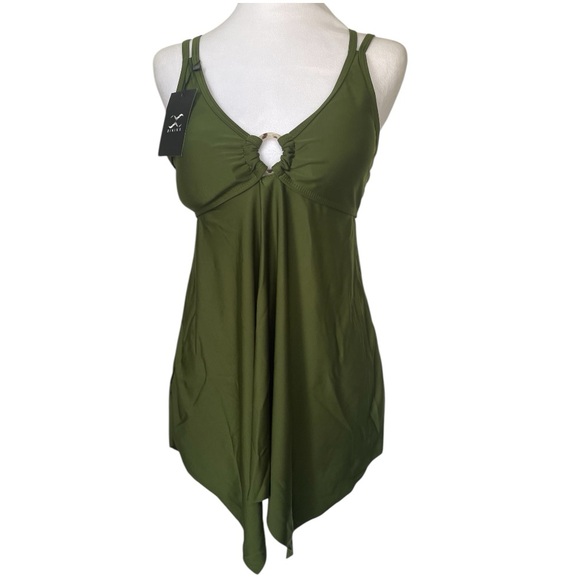 NWT Two Piece Tankini Bathing Suit Adjustable Straps Boy shorts Olive Green Md - Picture 2 of 12